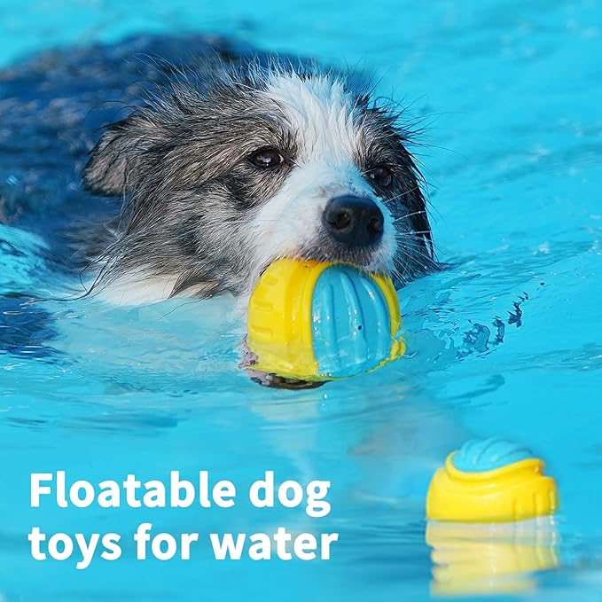 Dog Toy Ball, Indestructible Squeaky Ball for Aggressive Chewers, 3" TPR Rubber Clean Teeth, Relieve Anxiety & Boredom, Interactive Fetch Toy for Medium Large Dogs, Pools &Outdoor Play(Orange)
