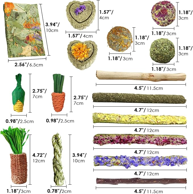 53Pcs Rabbit Chew Toys,Rabbit Toy for Bunnies Boredom Bunny Toys for Teeth, Timothy Stick, Apple Sticks, Sweet Bamboo, for Guinea Pig, Hamster, Chinchilla, Rat, Small Animals