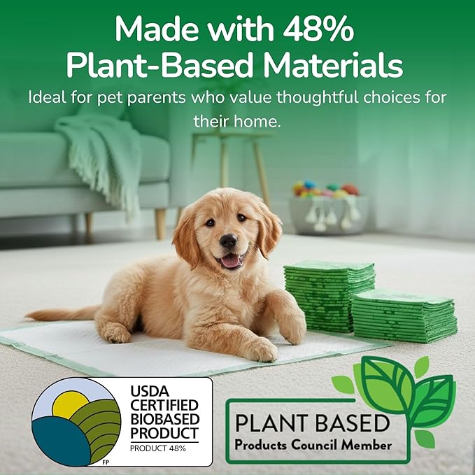 Pet N Pet 50 Counts Pee Pads for Dogs, 48% USDA Certified Plant Based Dog Pad, Unscented Puppy Training Pads, High Absorbency & Leak-Proof Pee Pads for Dogs