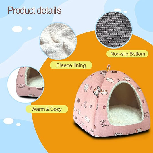 Guinea Pig Hideout Bed 11.8-Inch Cube - Cozy Small Animal House for Guinea Pigs, Chew-Proof Hideaway with Ventilation (Pink, Adorable Guinea Pig Print)