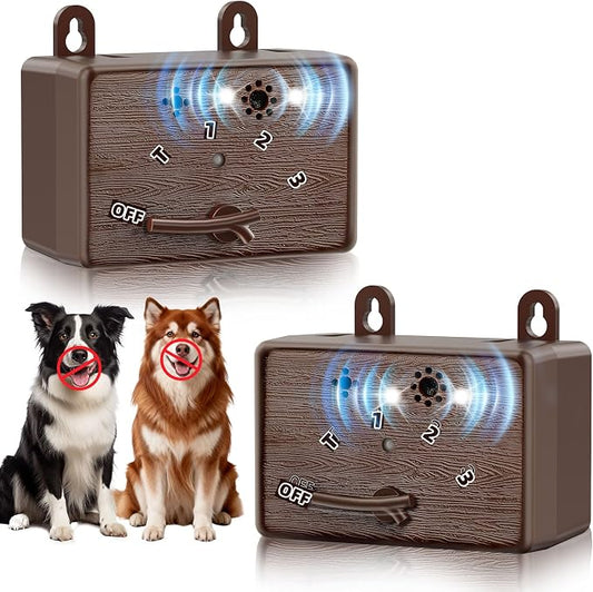 2-Pack Dog Bark Deterrent Devices, Anti Barking Device for Dogs, Battery Powered Bark Control Device for Indoor Outdoor Use, Humane Dog Training Tool to Stop Barking, Chewing & Bad Behavior(Brown)