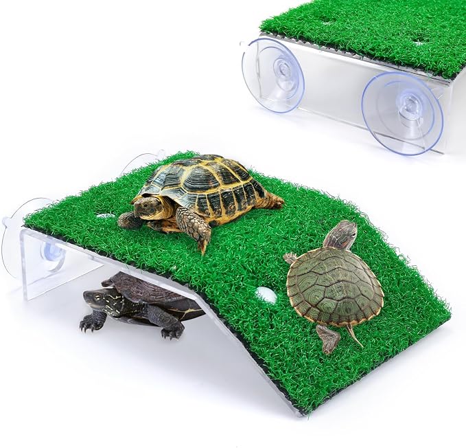 Keedolla Turtle Resting Basking Platform Simulation Grass Turtle Ramp, Lawn Tortoise Climbing Ladder Turtle Resting Terrace for Reptile Frog Terrapin - Middle