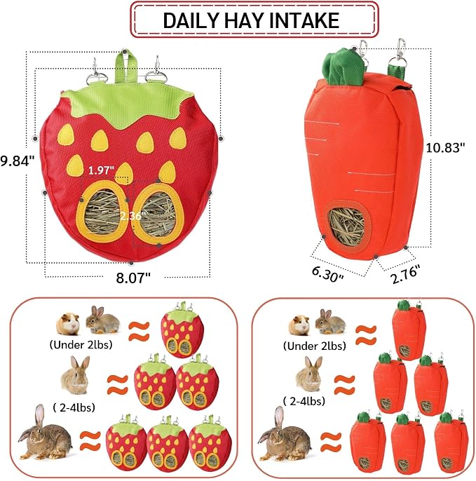 JanYoo Timothy Hay Dispenser for Rabbits Guinea Pigs Hay Bag Rack Manage Storage Hanging Large No Mess for Bunny Accessories
