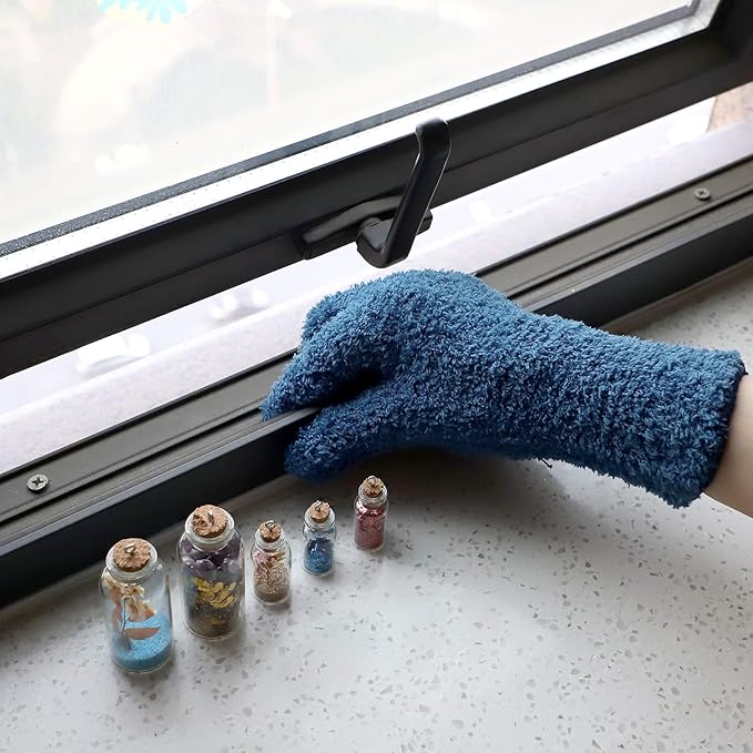 Patelai 2 Pairs Microfiber Gloves for plants Dusting Cleaning Glove Mittens House Cars Blinds Dusting(Gray, Dark Blue,Large)