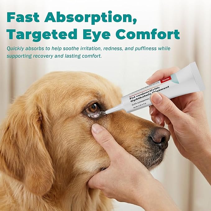 Pet Eye Care Ointment for Cats, Dogs, Puppies, Kittens, Horses, Cattle, Sheep & Birds, 5g (0.18 oz), Gentle Daily Eye Moisture Support, Easy Topical Application