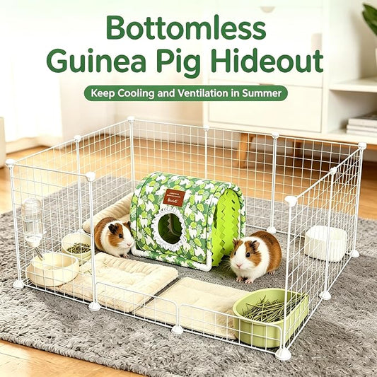 Guinea Pig Hideout Tunnel - Stable Washable Small Animal Tunnel Hide with Curtains,Guinea Pig Accessories for Hamster/Chinchilla/Dwarf Rabbit/Ferret (Green Alpaca, Large)