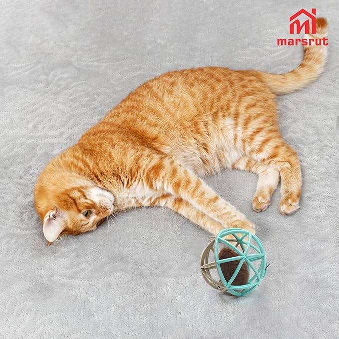 Squeaky Mouse Ball Cat Toy with Simulated Sound, 4.3in Mouse Ball Cage, Squeky Balls for Cats to Play With Indoor, Interactive Plastic Squeak Funny Toys Best for Playing Chasing Chewing Training