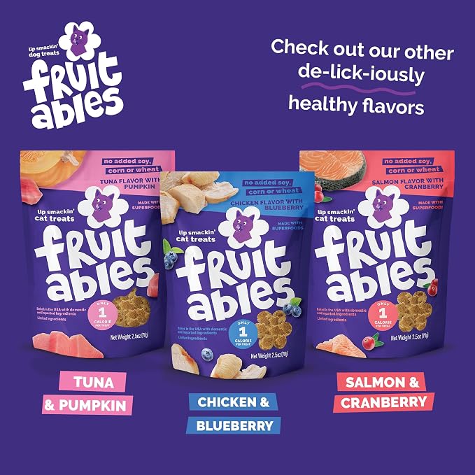 Fruitables Cat Treats, Healthy Treats for Cats, Low Calorie and Packed with Protein, Crunchy Biscuits, No Wheat, Corn or Soy, Made with Real Chicken and Blueberry, 30oz