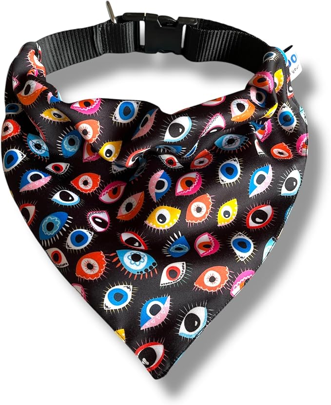 Luxury Satin Dog Bandana – Slip-On Collar Style, Premium Pet Scarf for Medium, Large & XL Dogs – Special Occasion Accessory (Collar Not Included) (Medium - Extra Large, Evil Eye Luxe - Satin)