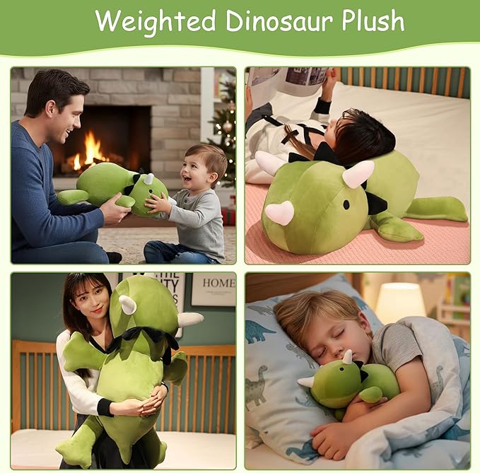 SQEQE Weighted Dinosaur Plush, Weighted Dinosaur Stuffed Animal, Dino Plushies Dino Pillow Toy Gift for Kids Adults 9.8 Inch, 0.8 Lbs
