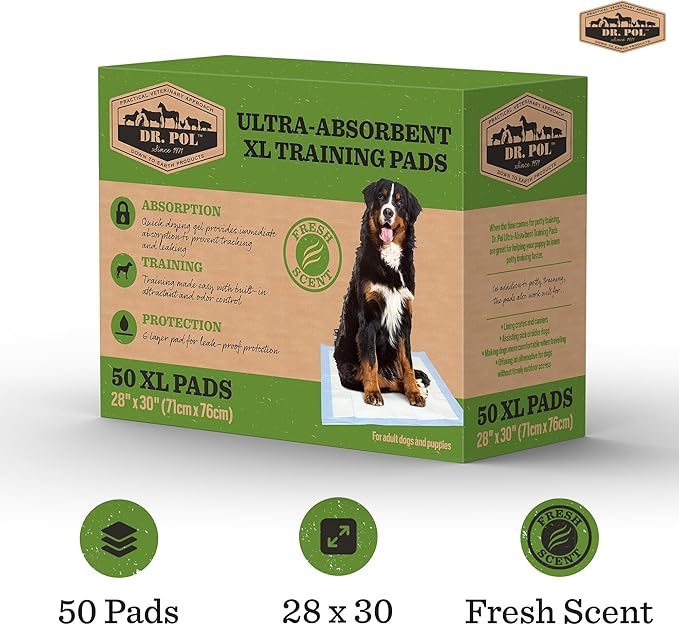 Dr. Pol Puppy Training Pads - X-Large Scented Pee Pads for Dogs with Ultra Absorbent Quick Dry Gel, 28 x 30, 50 Count