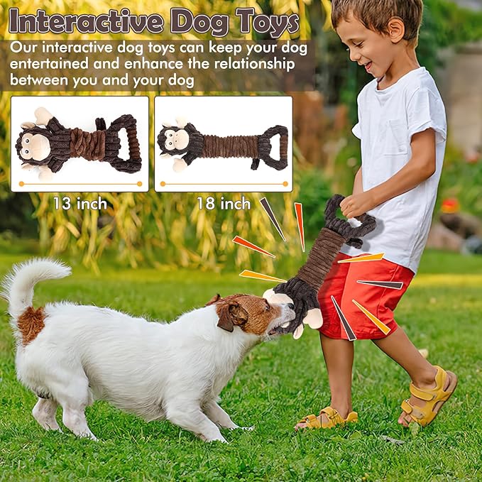 Letsmeet Plush Dog Toy with Crinkle Paper, Tug of War Pull Interactive Toys for Puppies to Large Dogs