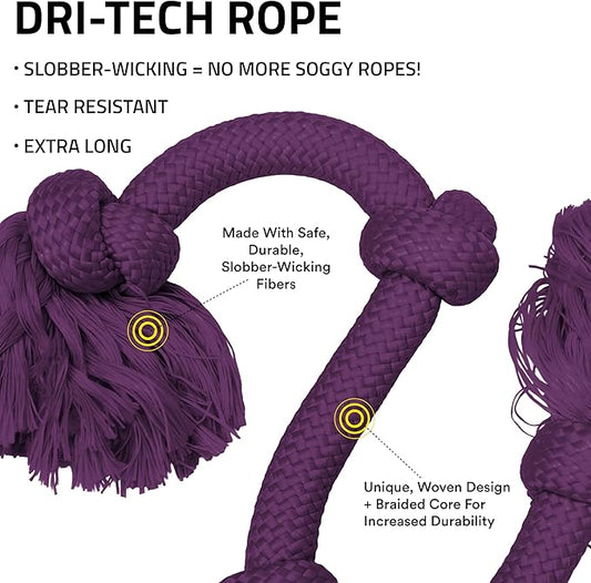 Playology Dog Toys | Dri-Tech Rope Tug of War Dog Toy for Tough Chewers | Bacon Scented Mega Size Tug Rope Toys for Extra Large Dogs
