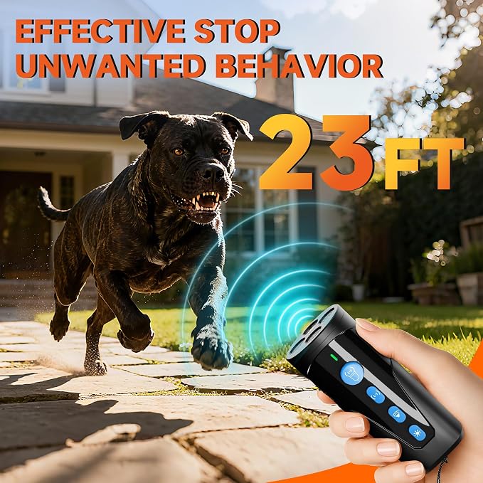 URCHIN Dog Bark Deterrent Device, 3X Ultrasonic Anti Barking Device 6 Modes Dog Trainer Rechargeable & Portable Safe Bark Control Indoor Outdoor for All Dogs with LED Flashlight - Blue Button