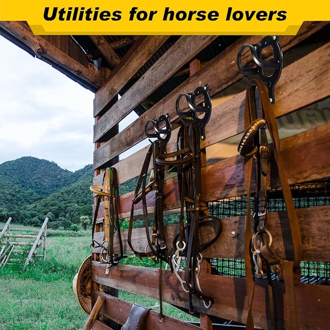 Dunzy 6 Counts Horse Bridle Rack Wall Mount Metal Bridle Hooks Bracket Halter Hanger Heavy Duty Horse Tack Storage Holder with Tubes and Screw for Tack Room Barn Stable Supplies, Black