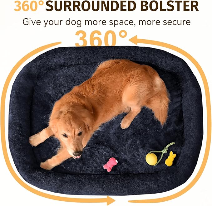 Orthopedic Dog Bed for Large Dogs, Waterproof Dog Bed for Large Size Dogs with Bolsters, Egg Crate Foam Sofa Bed with Washable Removable Cover & Non-Slip Bottom, Navy