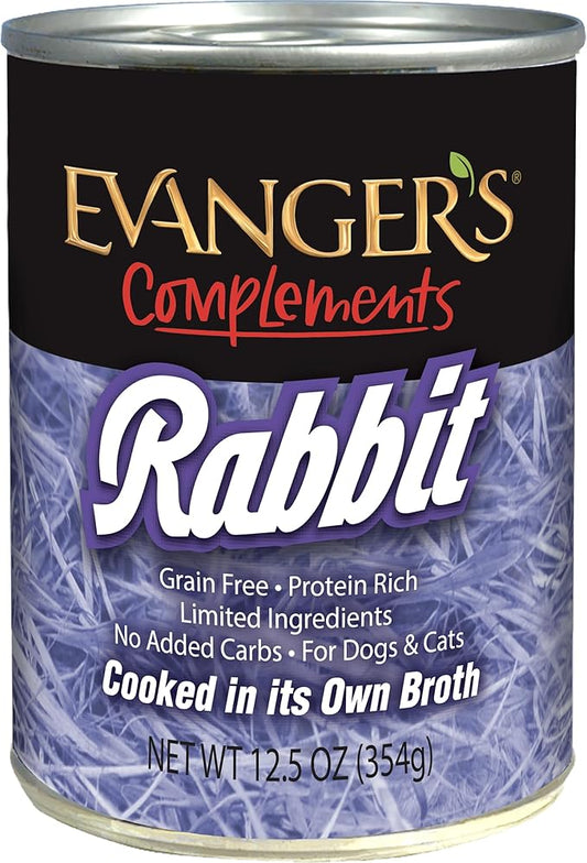 Evanger's Complements Rabbit for Dogs & Cats – 12 Count, 12.5 oz Each – Single-Protein Formula Cooked in Broth – Grain & Gluten Free – Wet Dog & Cat Food