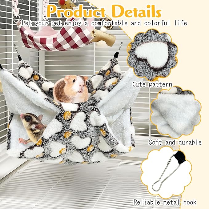 PINVNBY 3 Pack Rat Hammock Set Soft Ferret Hideout Bed Hanging Hamster Tunnel Cave Small Animal Cage Accessories Toy for Guinea Pig Chinchilla Squirrel Sugar Glider (Gray)