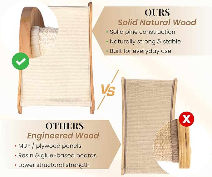 Mookie’s Extra Wide Cat Scratcher Bed, 26.5” x 16.7” – Stable Wooden Cat Scratcher Lounge with Natural Sisal, Solid Wood Horizontal Scratching Bed for Large Indoor Cats | Furniture for Cats