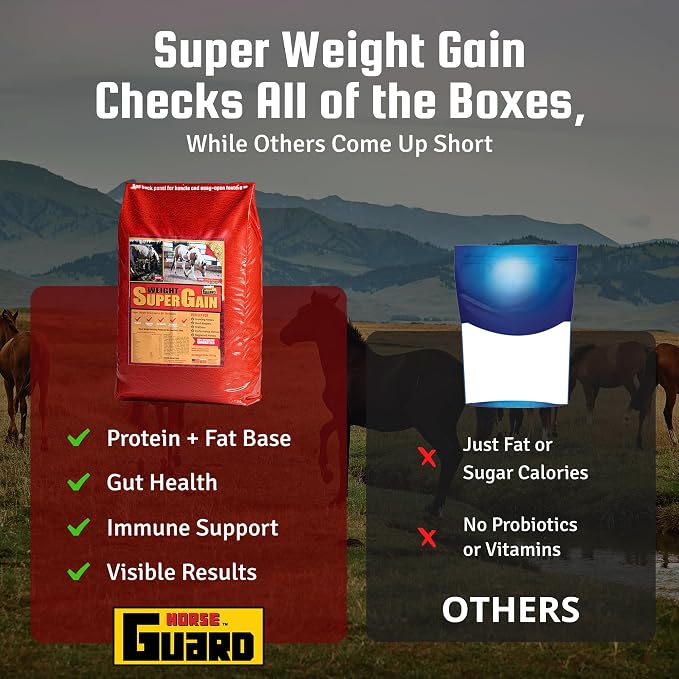 Horse Guard Super Weight Gain 40 lb – 3-in-1 Horse Weight Gain Supplement with Full-Fat Soy, Probiotics & Vitamins – Supports Digestion, Coat & Muscle Health – 80 Servings