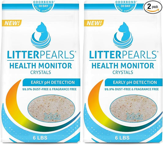 Litter Pearls Health Monitor Cat Litter, Unscented Micro Crystals (6 LB Bag) – Color Changing pH Indicator for Feline Health Tracking, 30-Day Odor Control, Dust Free and 60% Lighter (Pack of 2)