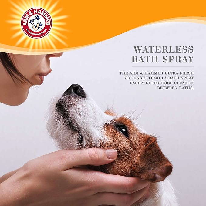 Arm & Hammer Ultra Fresh Waterless Dog Bath Spray, Baking Soda Deodorizer No-Rinse Dry Dog Shampoo for Between-Bath Odor Control and Coat Freshening, White Jasmine Scent, 10 Fl Oz