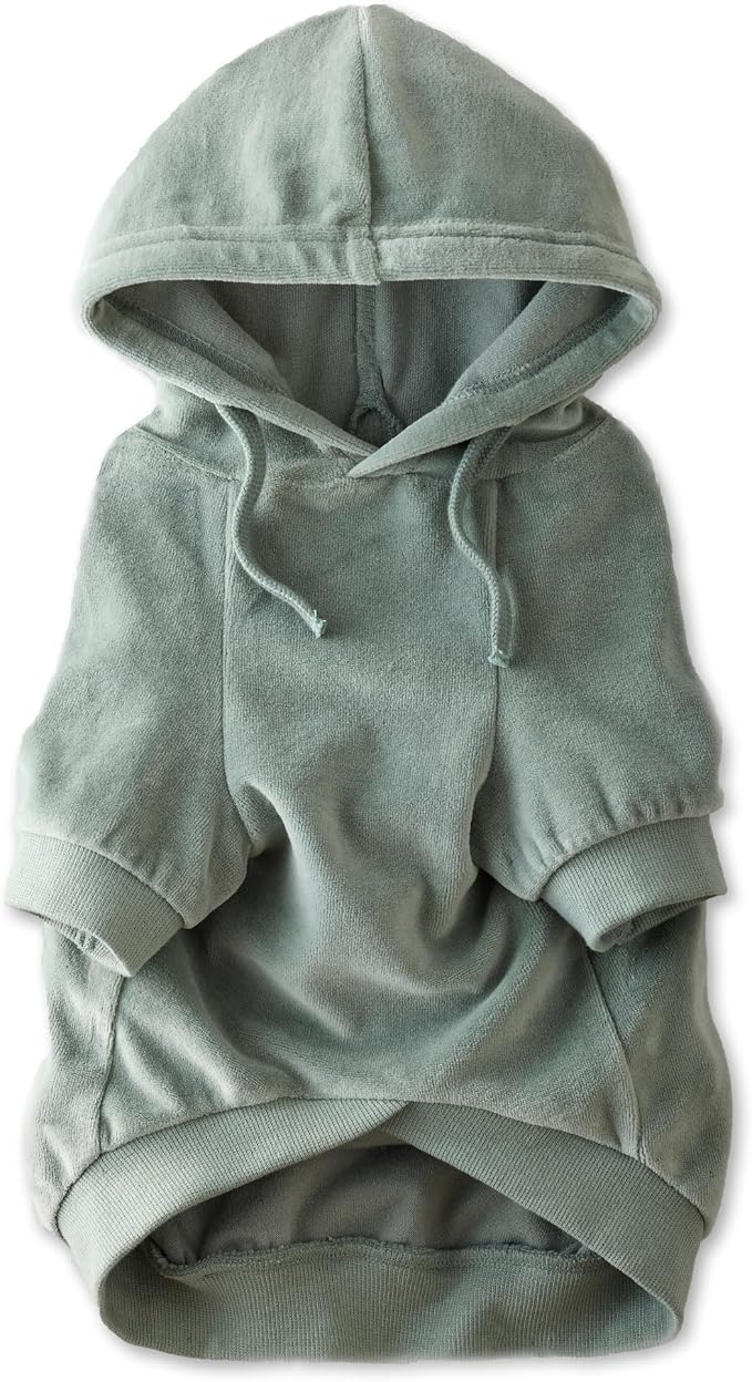 Pet Passion Cooper II Organic Cotton Velour Dog Hoodie Pet Coat for Small, Medium and Large Dogs, Sage, XX-Small (4-7 lbs)