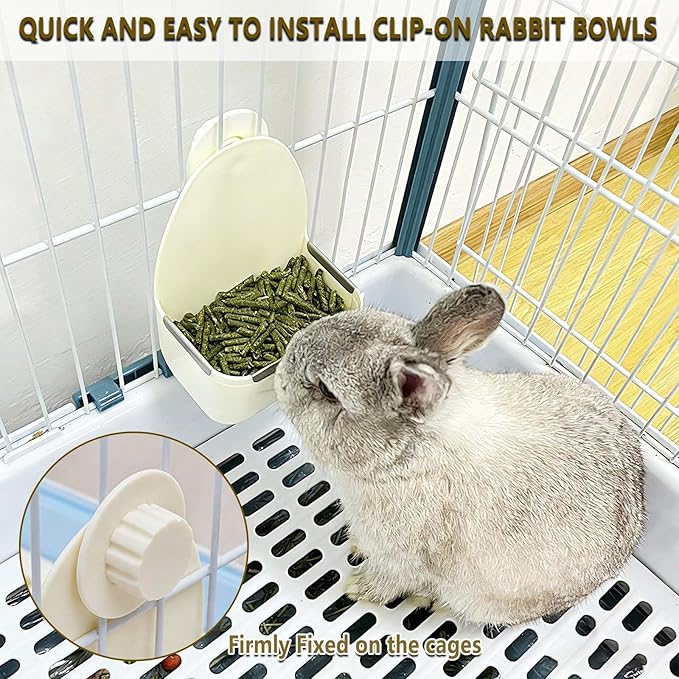kathson Food and Water Bowl Cage Feeder for Rabbits Dish Feeder Removable Hanging Spill Proof Anti Bite for Rabbit, Guinea Pig, Chinchilla, Hamster, Ferret (Beige)