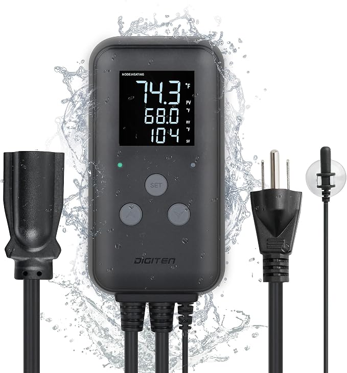 DIGITEN Heat Mat Thermostat Waterproof Temperature Controller DTC315 Greenhouse Aquarium Plug in Thermostat for Seedlings 15A Reptiles Temperature Controller Outlet