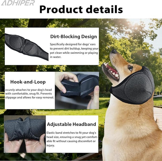 Adhiper Upgrade Dog Ear Muffs Wraps Noise Protection Quiet Ears, Elastic Waterproof Dog Ear Covers for Grooming, Bath, Drying, Swim & Anxiety Relief Reserved Ear Room Design (Gray/Medium)
