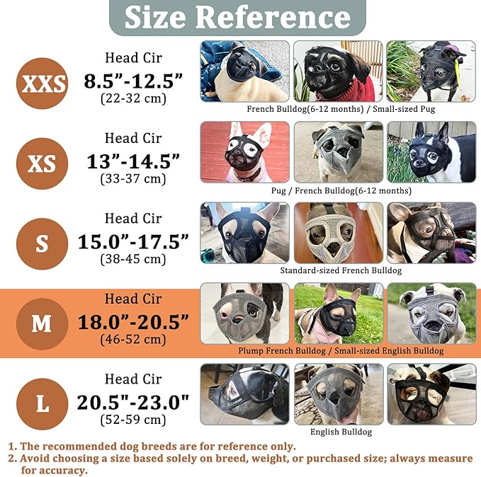 Mayerzon Short Snout Dog Muzzle for French Bulldog with Full Pant Design to Prevent Eating Biting, Soft Mesh Dog Muzzle for Shih Tzu Pug English Bulldog for Grooming Walking, Allow to Drink and Feed