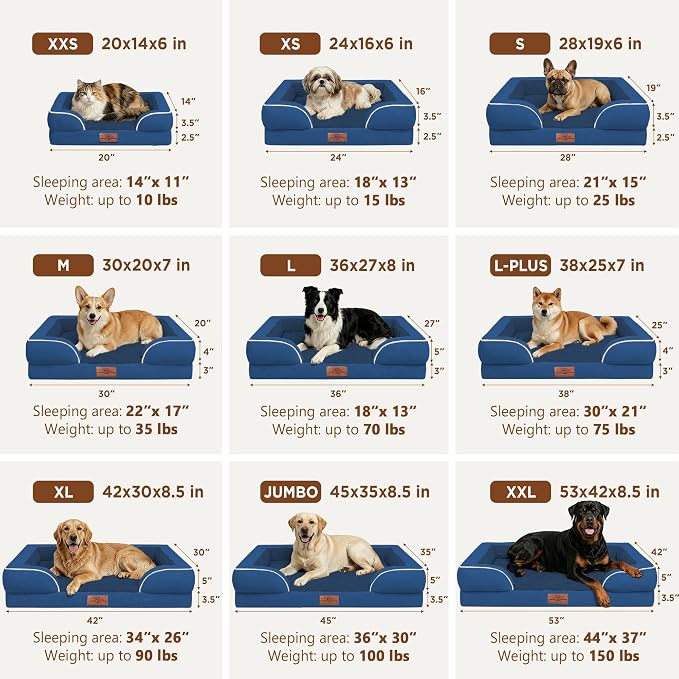 Comfort Expression Orthopedic Dog Beds for Large Sized Dog with Bolster | Waterproof Dog Couch Bed with Washable Cover & Non-Slip Bottom, Supportive Egg Crate Foam Large Pet Bed, 38x25 Inch