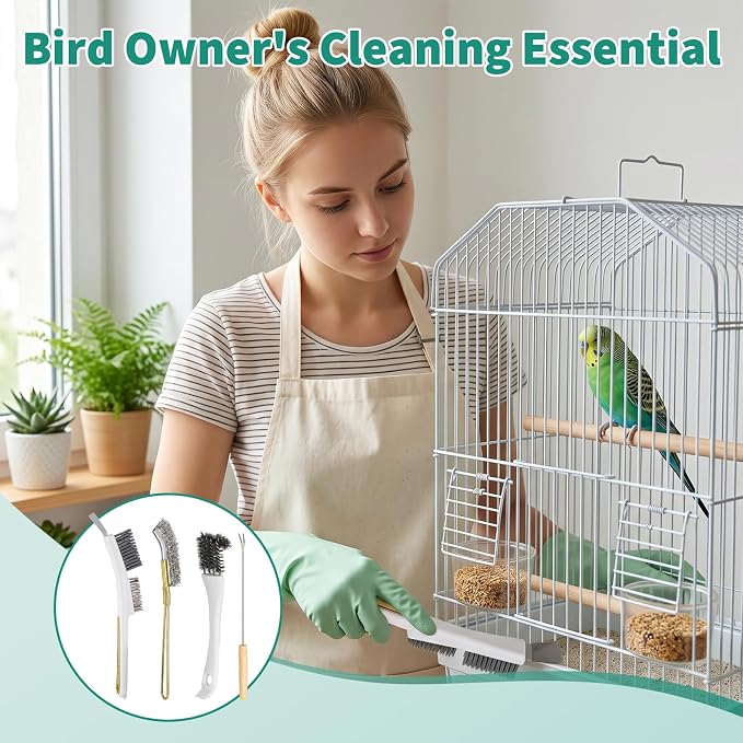 Bird Cage Accessories Bird Poop Remover Brush, Bird Cage Cleaner Brush for Poop Off Bird Poop Remover, Parrot Cage Cleaning Brush Tools for Parakeet Small Animal Cage and Bird Cage Perch Cleaner 4Pcs