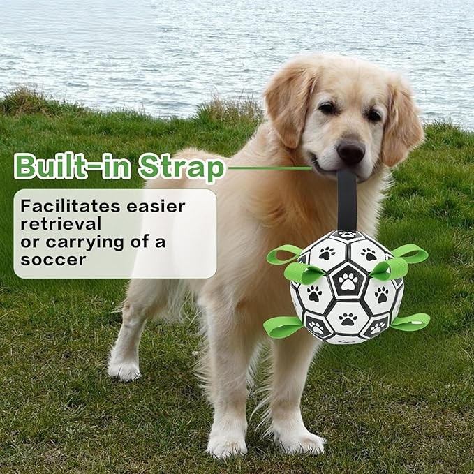 Dog Toys Balls, Dog Soccer Ball with Straps, Dog Birthday Gifts, Durable Balls for Small Medium Pet, Puppy Outdoor Toy, Pet Training Soccer Ball, World Cup Soccer (6 Inch)