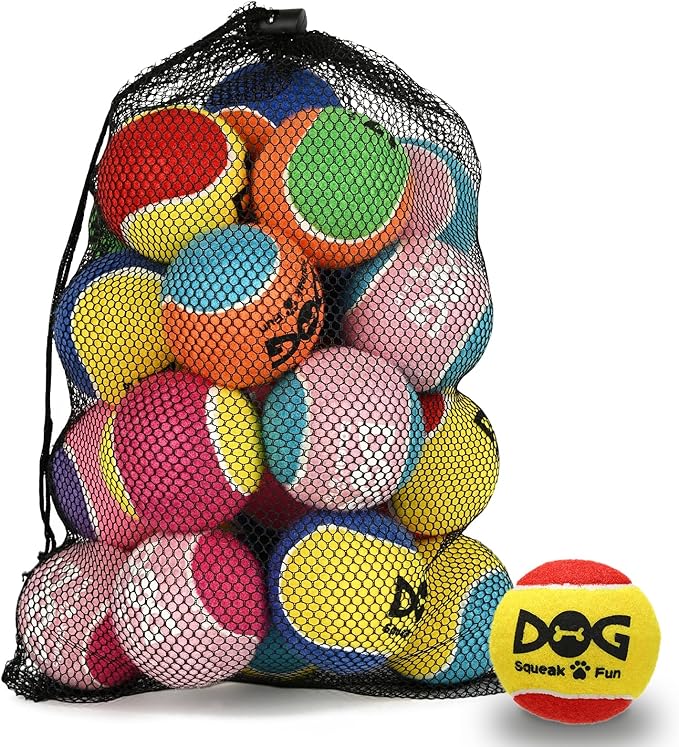 INSUM Squeaky Balls for Dogs - 24 Pack Medium Squeaky Tennis Balls for Dogs, 2.5 Inch Eye-Catching Color Toy Balls, Built-in Squeaker, Idea for Doggie Birthday Gift