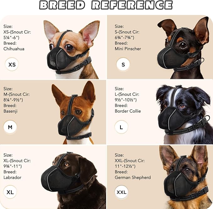 Dog Muzzle - Soft Breathable Mesh Nylon Adjustable Muzzle for Small Medium Large Dogs | Prevents Chewing,Biting & Scavenging | Allows Panting, Drinking & Grooming | Secure Collar Strap Design(Black M)