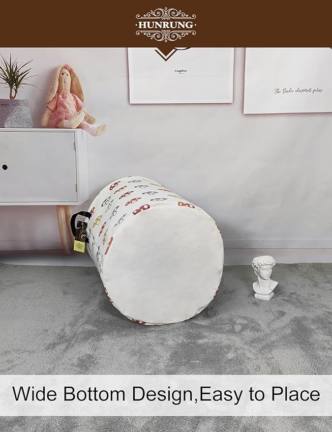 Collapsible Fabric Storage Basket, Waterproof Laundry Hamper with Handles, Round Storage Bin for Clothes Toys, Foldable Organizer for Bedroom Nursery Bathroom(Round-Color Mushroom)