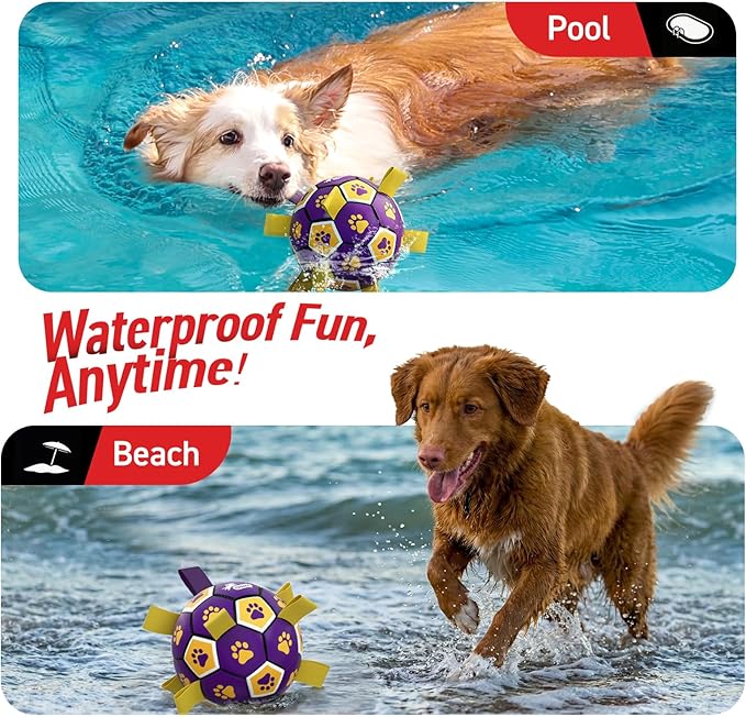 QDAN Dog Ropes Toys, Soccer Ball with Straps, Interactive Dog Toys for Tug of War, Dog Water Toy, Durable Balls for Medium Large Dogs（8 Inch）