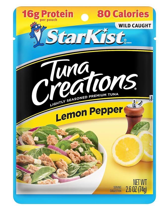 StarKist Tuna Creations Lemon Pepper Pouch (2.6 oz - 12 Pack) Wild Caught, High Protein Shelf Stable Seafood, Gluten Free, Soy Free, No Draining, Ready to Eat for Salads and Sandwiches