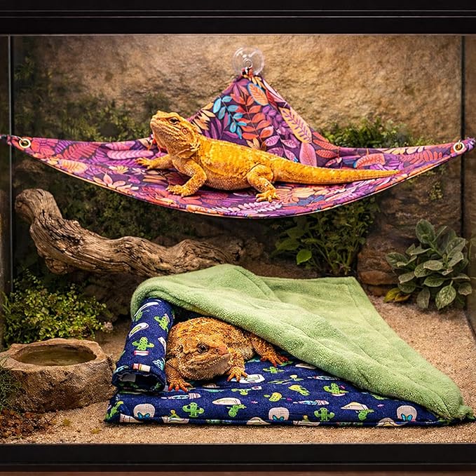 Mechpia Bearded Dragon Tank Accessories, Reptile Bedding Hammock Soft Fabric Warm Sleeping Pillow with Cover Substrate for Bearded Dragon Leopard Gecko Lizard