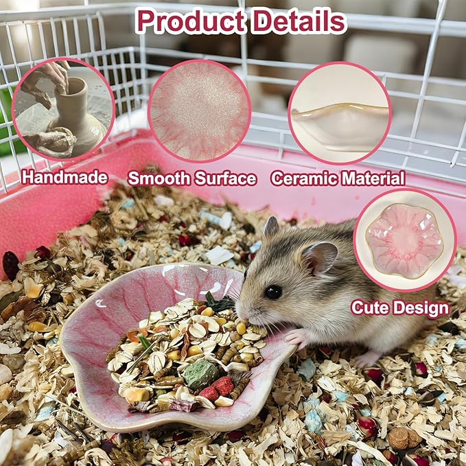 Kathson Ceramic Hamster Food Bowl, Guinea Pig Food Bowls,Rats Anti-Turning Feeding Dish,Small Animals Water Drinking Bowls for Squirrel, Chinchilla, Hedgehog, Gerbil, Dwarf Syrian (4 pcs Lotus Leaf)