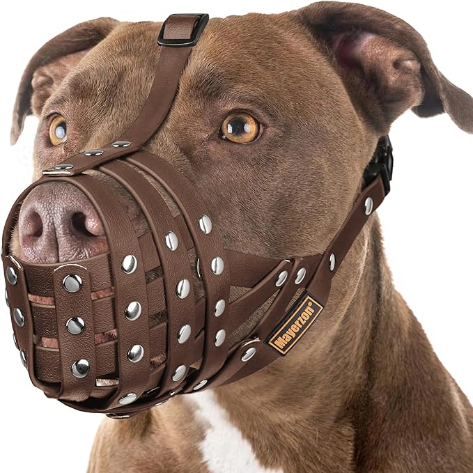 Mayerzon Pitbull Muzzle for Large Medium Sized Dogs to Prevent Biting Scavenging, Basket Muzzle for Rottweiler Staffordshire Terrier in Grooming Training, Allow to Pant Drink, Lightweight and Sturdy