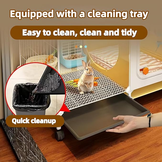 Luxury Villa Rabbit cage with Wheels, Guinea Pig cage, complimentary Food Bowl, Bed. Suitable for Hamsters, Chinchillas, Squirrels, Hedgehogs, Ferrets, Cats，Mouse (27.6" Lx 17.7" Wx17.7 H)
