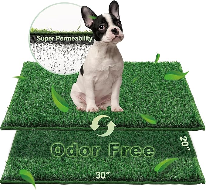 HQ4US 4LEGS Artificial Grass, Dog Pee Grass Pads for Dogs Potty, 2PCS Odor Free Fake Grass for Dogs Medium 30’’×20’’ with Countless Drainage Holes, Dog Potty Grass Hemmed Edge Realistic