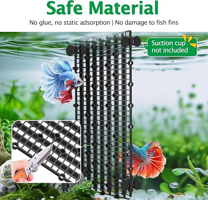 12pcs Aquarium Fish Tank Divider Filter Bottom with Bracket, Plastic Egg Crate Grid (11.6X5.7inch) for Fish Tank Separation, Bottom Filtration & DIY Aquascaping (Black, 72 Brackets)