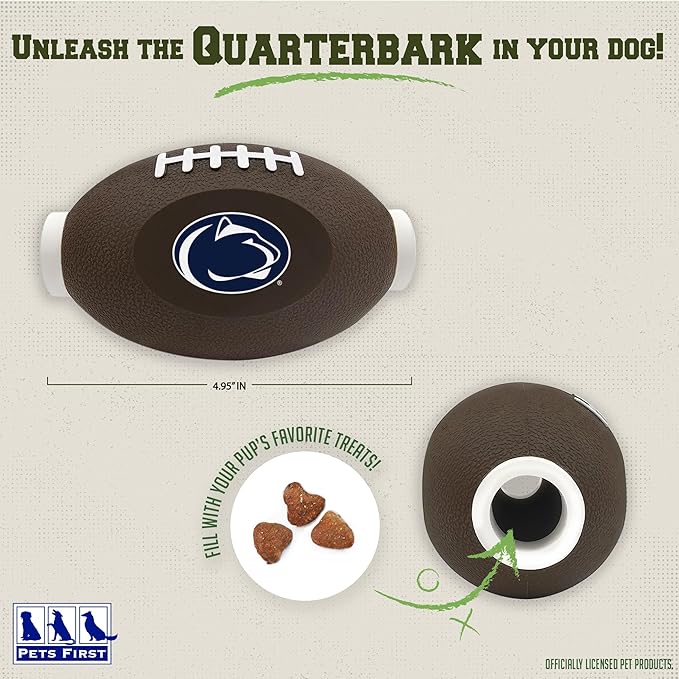 NCAA Penn State Nittany Lions Football Treat Dispensing Toy for Dogs and Cats, Rubber Ball Pet Toy, Interactive Fun Doggie Treat Toy, Natural Rubber Feeding Toy
