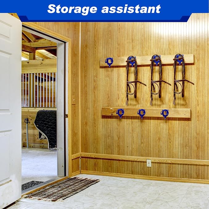 Dunzy 3 Counts Horse Bridle Rack Bracket Bridle Hooks Tack Storage Halter Hanger Metal Holder with Tubes and Screw for Horse Barn Supplies (Sapphire Blue)