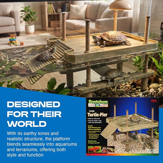 Penn-Plax Reptology Aquatic Turtle Pier and Basking Platform | Floating Above Tank | Decorative, Functional, and Naturally Inspired for Aquariums and Terrariums | Large Size (REP603)