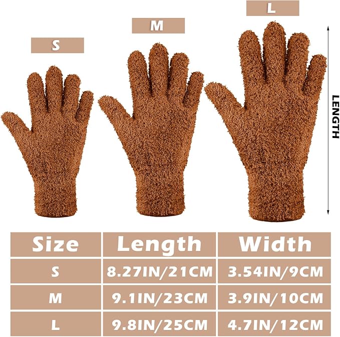 Patelai 3 Pairs Microfiber Plant Dusting Gloves Leaf Cleaning Gloves for Indoor Plants, Blinds, Furniture, House (Orange,Brown,Dark Gray,Medium)