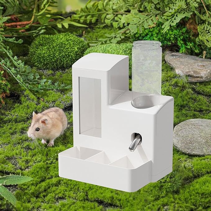 3 in 1 Hamster Automatic Feeder Dispenser Easy to Clean Container Feeding Station for Home Ferrets Bunny Small Animal Patio, White 120ml Bottle